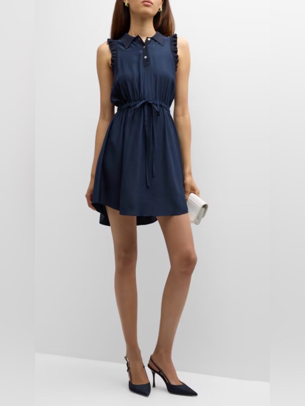 Leonor Silk Sleeveless Drawstring-Waist Mini Dress size Small